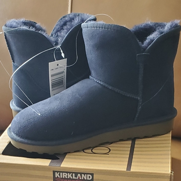 New Women's Sizes Shearling Scalloped Edge Boots Navy - Picture 4 of 15